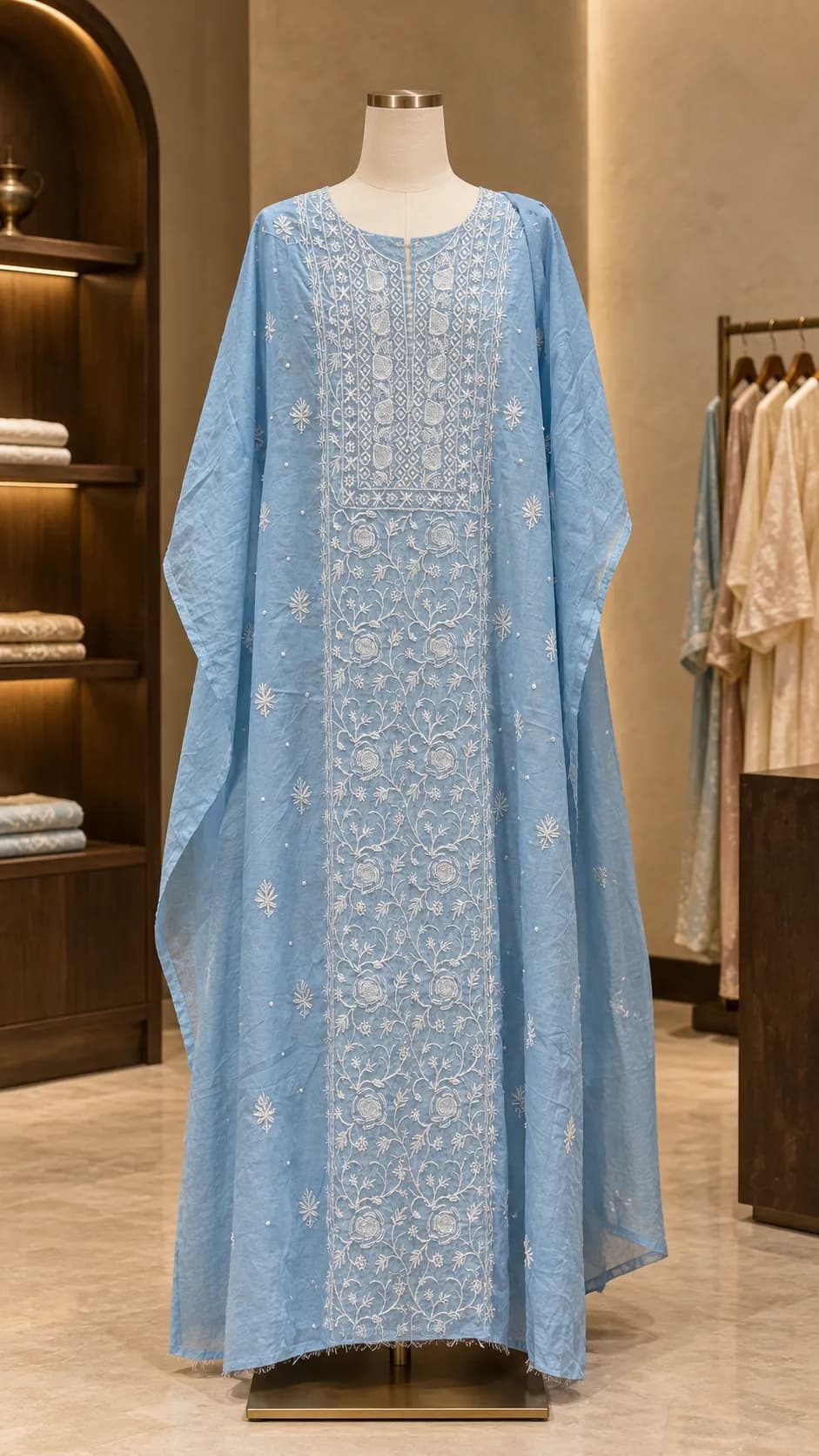 Blue Chikankari Panel with Pearl & Cut Dana Unstitched Suit