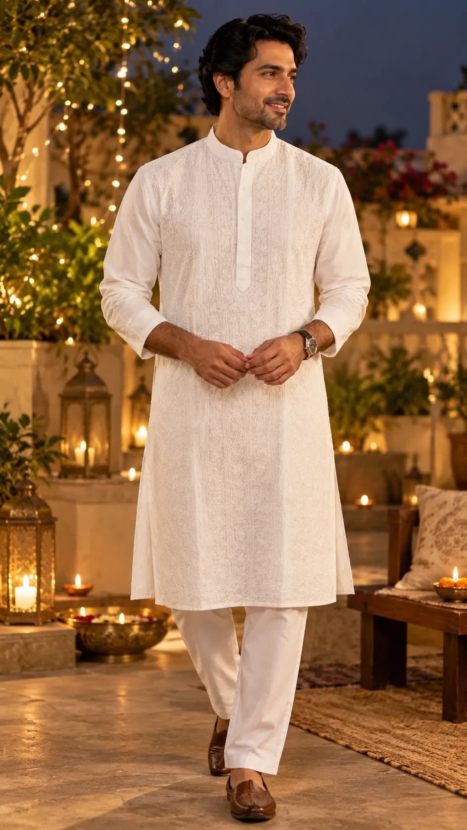 Men's Stitched Cotton Chikankari Full Work Kurta