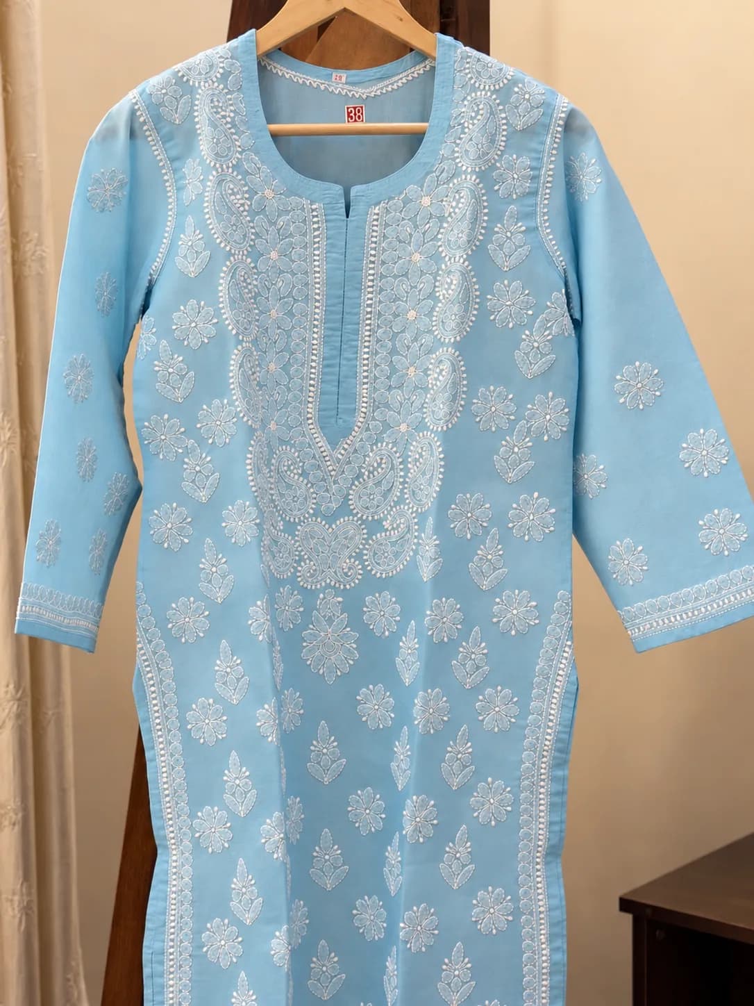 Sky Blue Cotton Chikankari Stitched Kurta