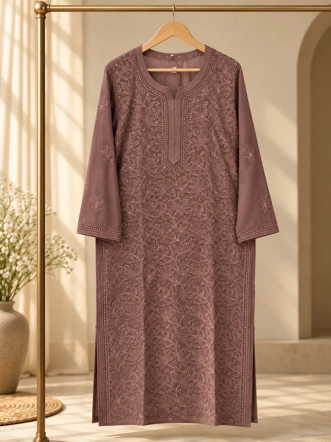 Hot Chocolate Georgette Full Work Chikankari Stitched Kurta